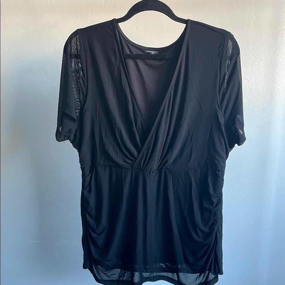 NWOT - Torrid Black V-Neck Top with Mesh